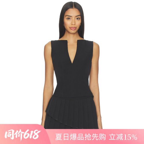[夏季新品]REVOLVE黑色背心时尚简约高腰深V优雅无袖修身上装