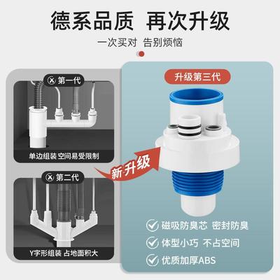 厨房下水管三头通集成防臭神器防返臭三通排水道接头多功能分水器