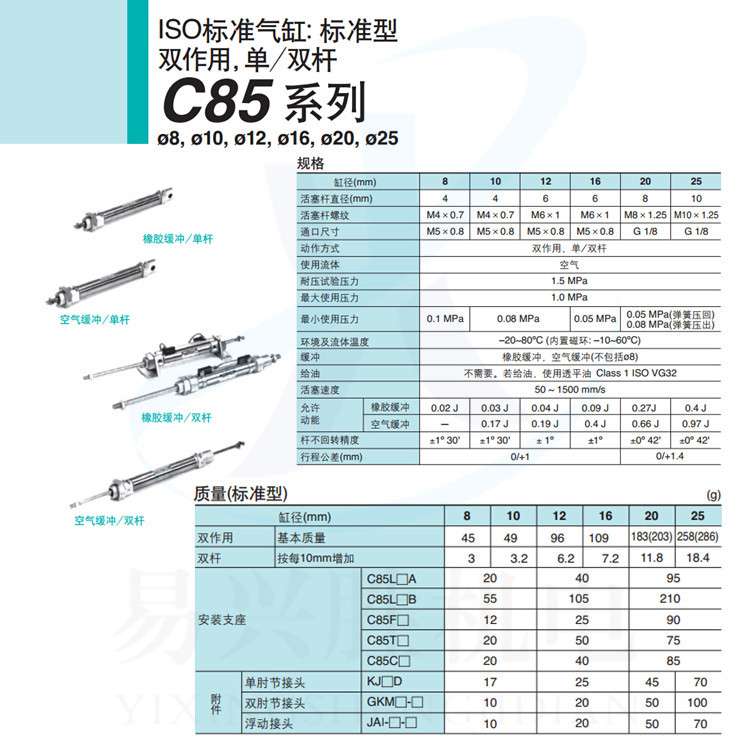 SMC杆不回转型气缸CD85N16-25C-B耳环一体气动气缸