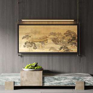 金属杆装置画客厅书房高档挂饰新中式样板房酒店立体金属氛围灯挂