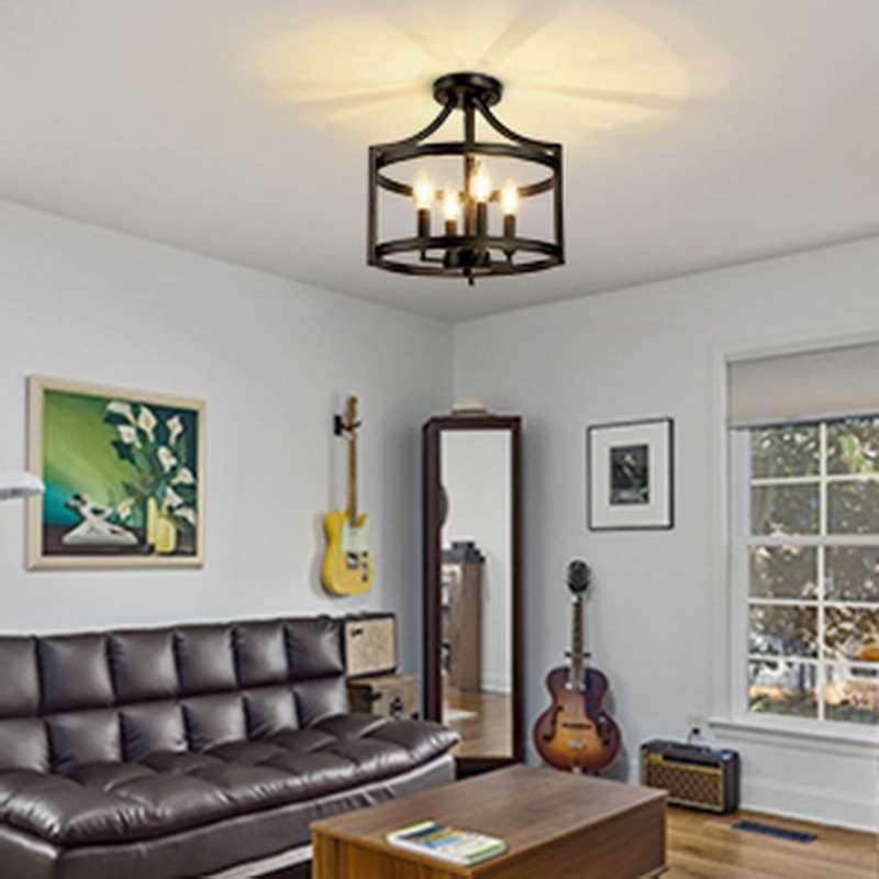 农舍现代半嵌入式吸顶灯餐厅厨房门厅复古黑色吸吊两用吊灯