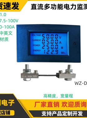 WZ-DM100直流数显多功能电力监测仪100V100A高精度电压电流电能表