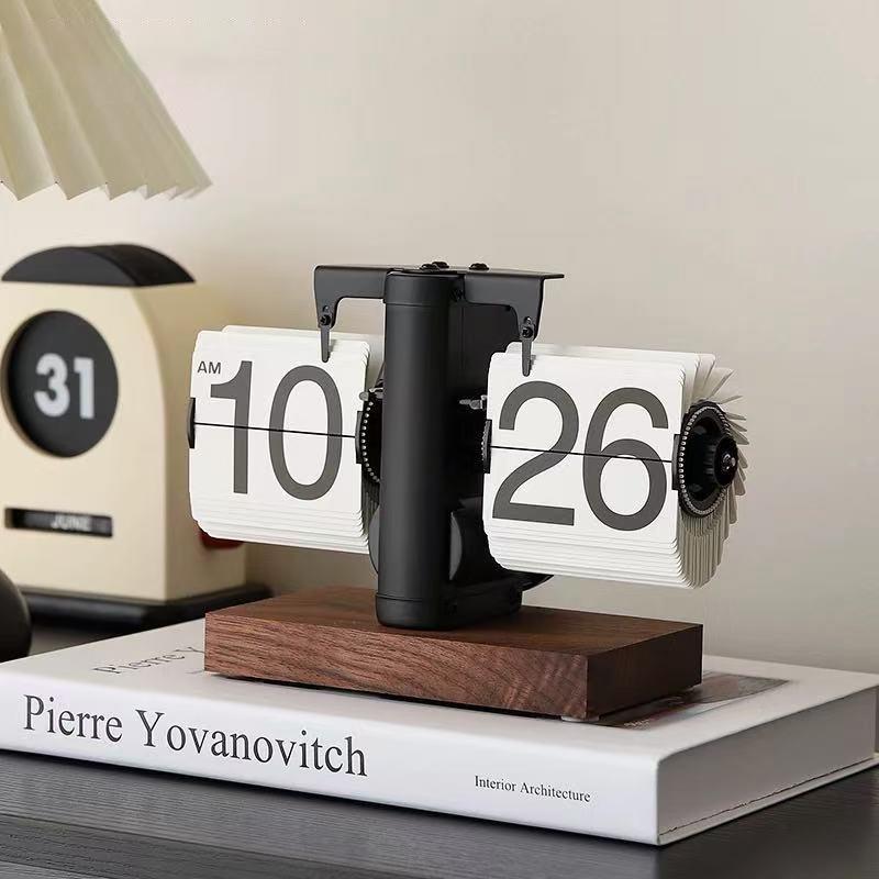 创意个性机械复古自动翻页时钟简约数字座钟客厅摆件钟表