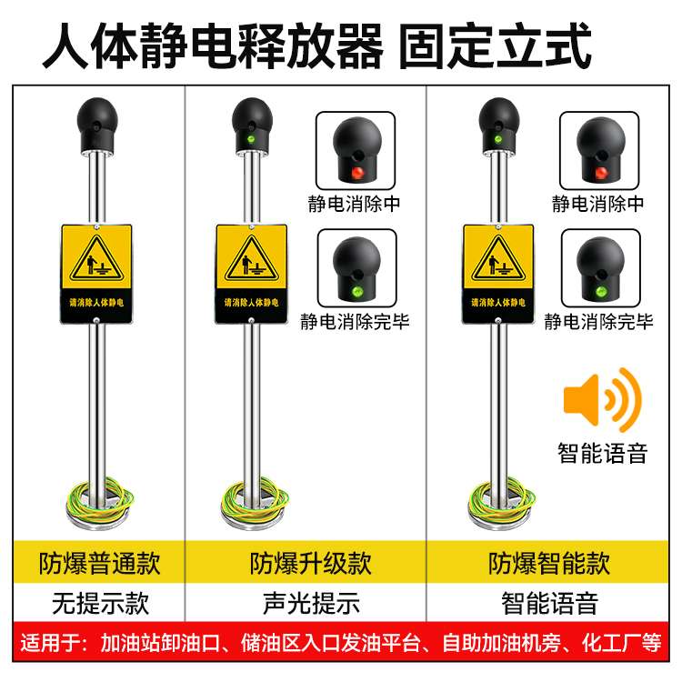 防爆人体静电释放器加油站触摸式静电报警装置语音声光报警本安型
