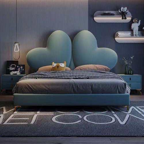 意式轻奢布艺床儿童床男孩现代简约卧室创意卡通网红床女孩公主床