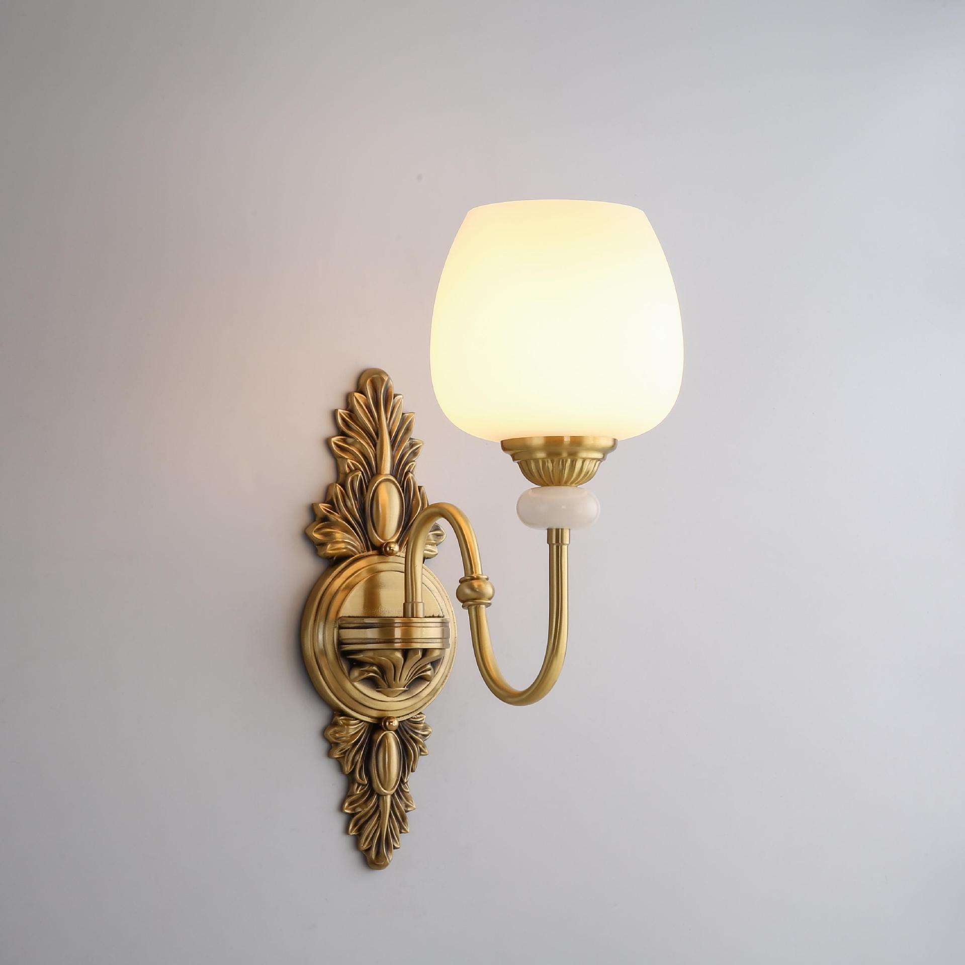 美式复古客厅壁灯卧室床头墙灯欧式楼梯全铜法式高端黑色墙壁铜灯