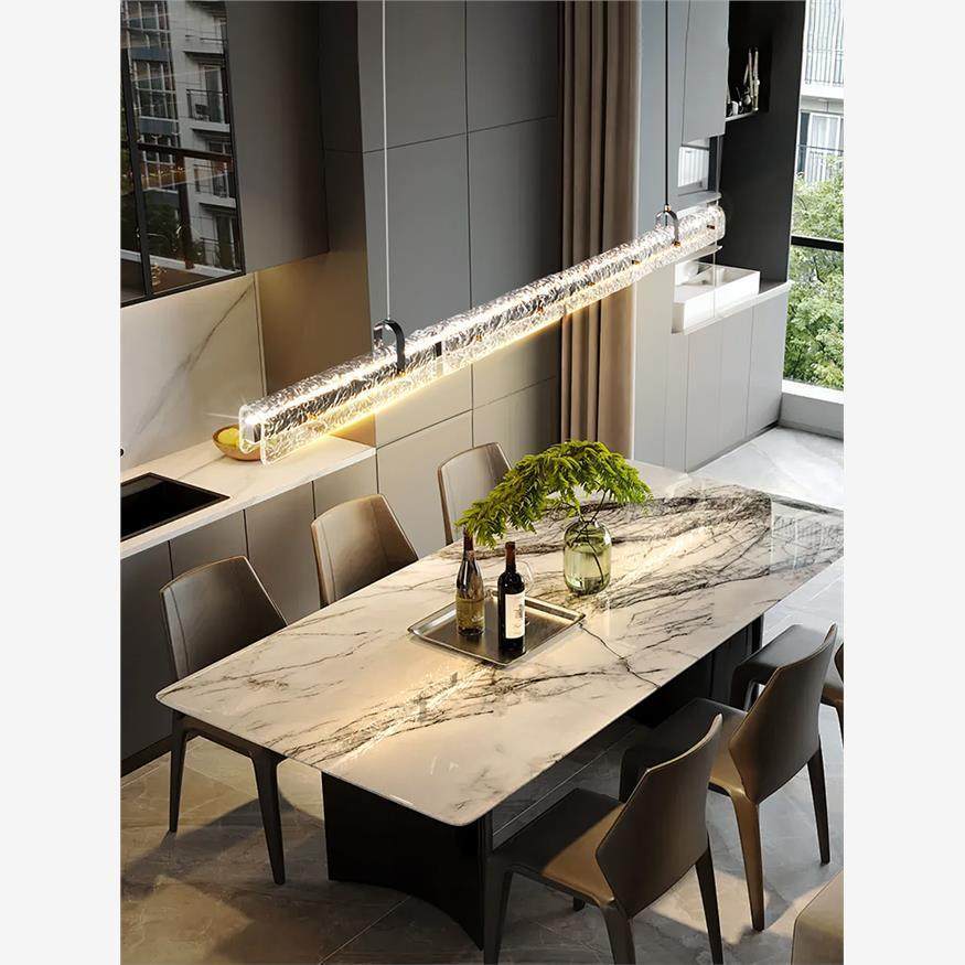 全铜餐厅吊灯意式极简高端吧台饭厅灯轻奢玻璃几何长条岛台展厅灯