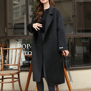 2024新款显瘦韩版宽松小个子双面羊绒羊毛大衣女中长款黑色外套
