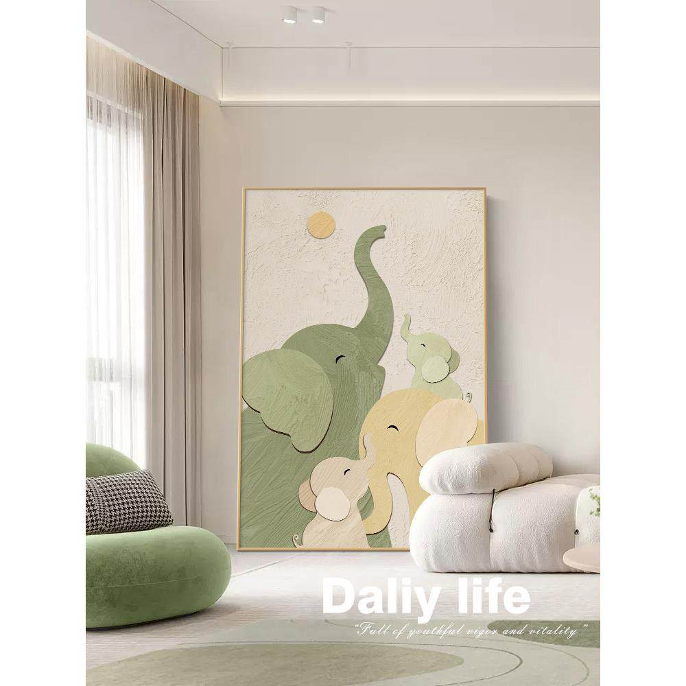 现代无障碍豪华大象客厅装饰画绿色抽象沙发背景墙挂画落地入口纹,家居饰品,现代装饰画,淘宝优惠券,粉丝福利购,淘宝优惠卷