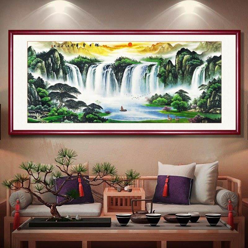 网红办公室挂画画山水画画李嘉诚同款大气旭日东升客厅沙发背景墙,家居饰品,现代装饰画,淘宝优惠券,粉丝福利购,淘宝优惠卷