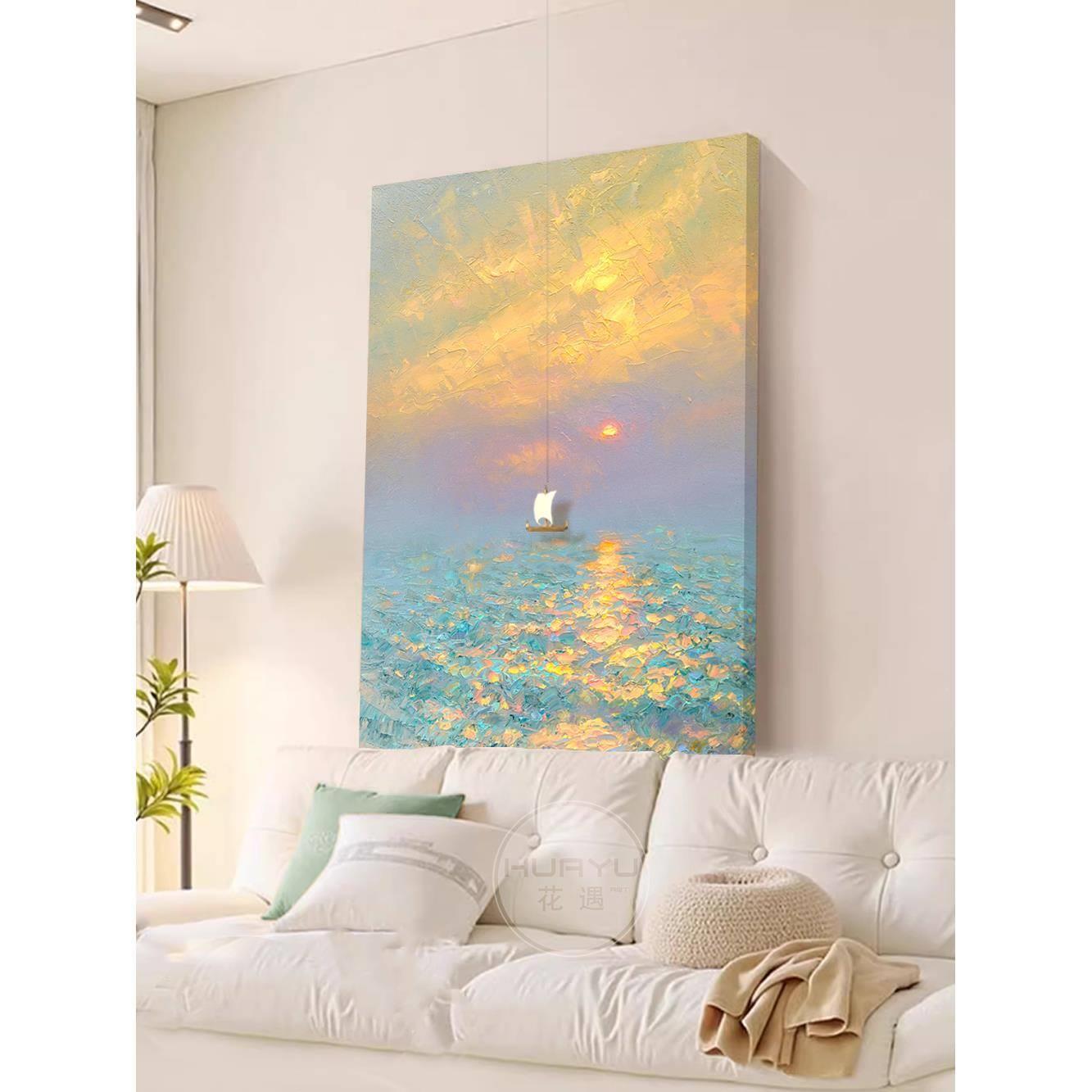 一帆风顺海景客厅装饰画现代简约艺术肌理感餐厅挂画入户玄关壁画