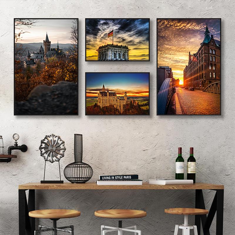 德国装饰画柏林慕尼黑柏林城市建筑风景啤酒馆挂画餐厅咖啡厅壁画