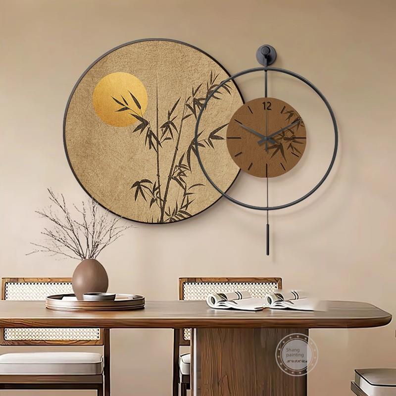 新中国风挂钟画餐厅装饰画宋代美学高端客厅创意挂钟侘侘风格钟