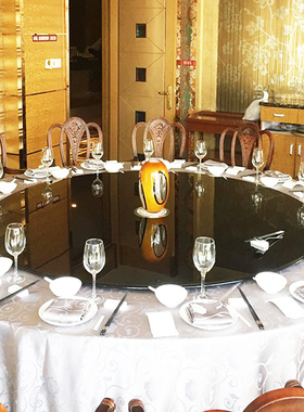 极速MA65大尺寸酒店宴会黑色烤漆玻璃餐桌转盘黑漆V转面黑玻璃转