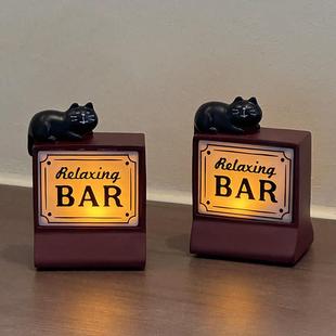 可爱猫咪酒吧台复古迷你桌面摆件客厅咖啡厅氛围灯装饰情人节礼物