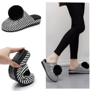 棉拖鞋女防水居家冬季女士皮面防水室内冬厚底坡跟托 托鞋家用棉