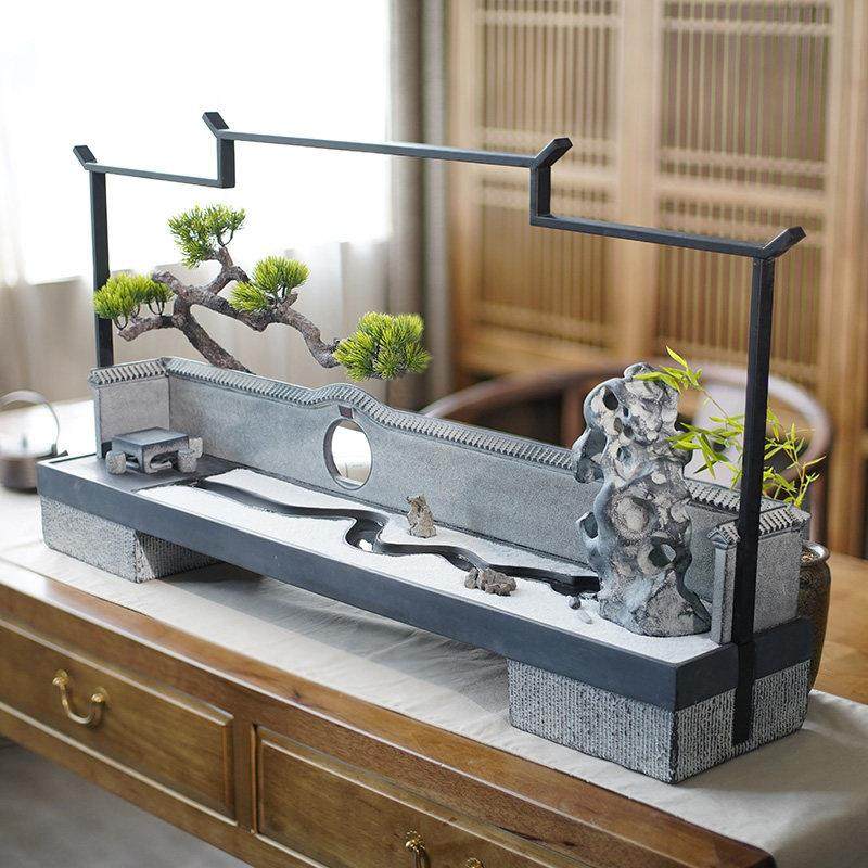 新中式禅意空间迎客松流水摆件客厅玄关办公室桌面装饰枯山水盆景,家居饰品,装饰摆件,淘宝优惠券,粉丝福利购,淘宝优惠卷