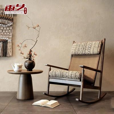宋氏实木摇椅阳台客厅午睡躺椅设计师款靠背摇椅覆古编藤摇摇椅
