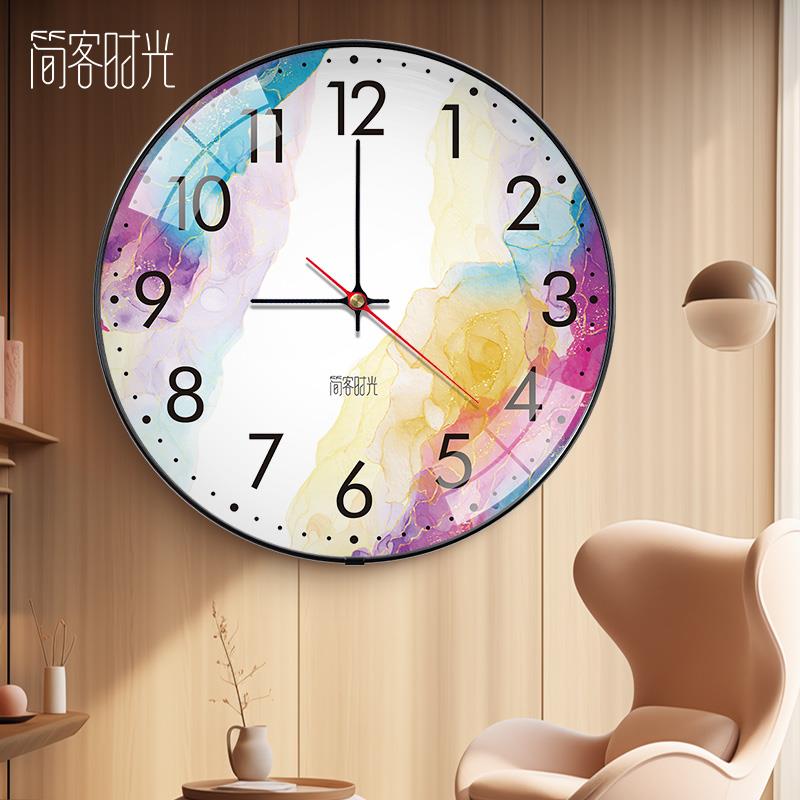 2024年新款轻奢圆形客厅卧室家用创意个性装饰扫秒色彩画笔挂表图片