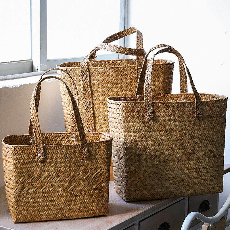 草编手提包购物篮 家用买 菜篮子送礼篮 户外野餐篮编织提篮出游