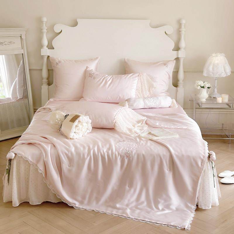 韩式蕾丝花边冰丝凉席四件套粉色公主风空调凉席子三件套1.8m床裙,床上用品,冰丝席,淘宝优惠券,粉丝福利购,淘宝优惠卷