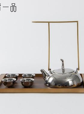 新中式轻奢电镀银色陶瓷茶具托盘套装客厅茶几书房别墅样板房摆件