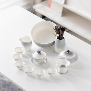 陶瓷盖碗茶具大茶杯家用客厅泡茶壶羊脂玉白瓷功夫泡茶器套装一套