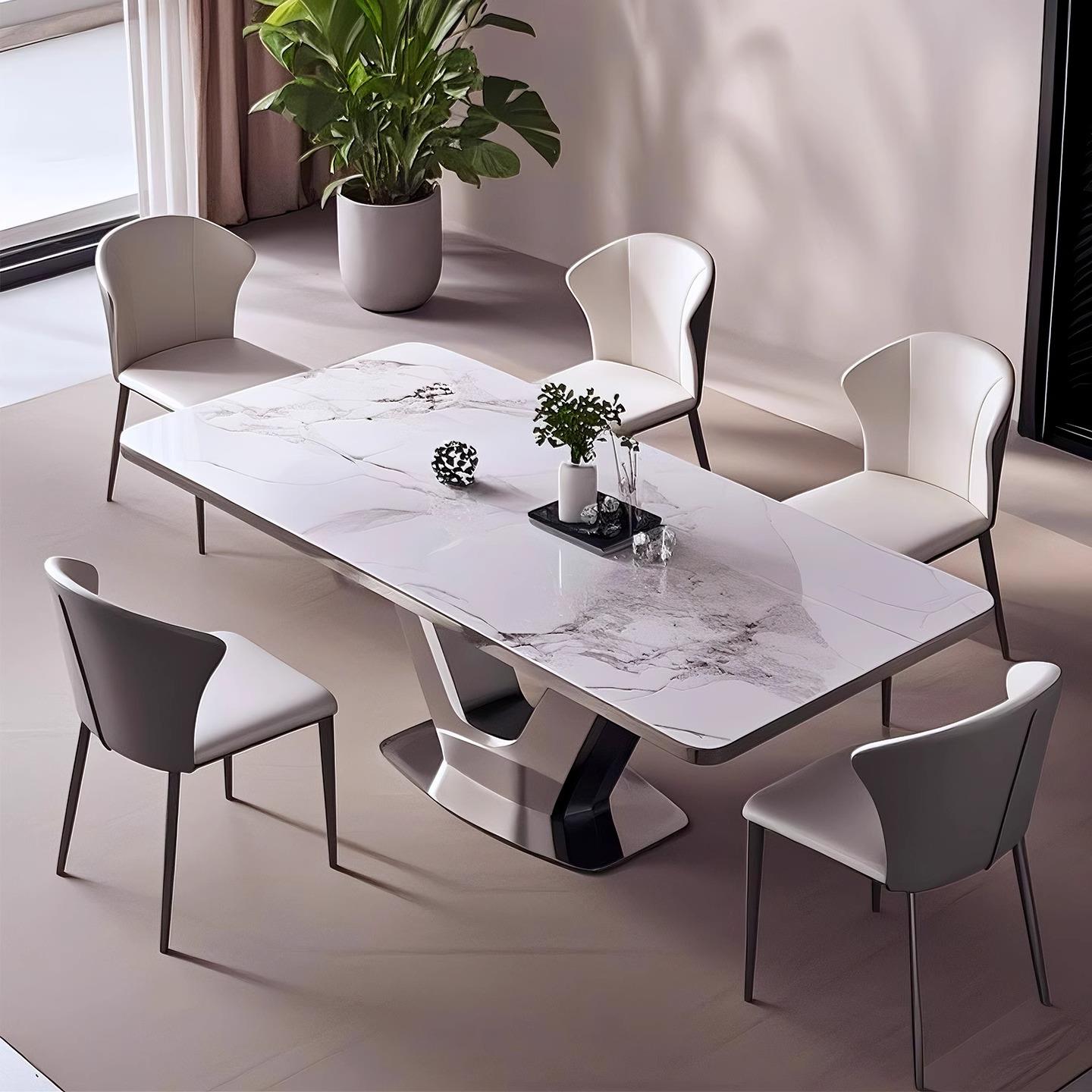 石板餐桌轻奢现代简约高端新极简家庭小公寓长方形餐桌和椅子组合