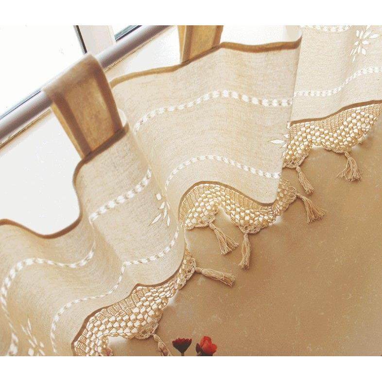 [白色莫奈]特惠*超值手工空心线米色钩针边落地成品挂帘半帘,居家布艺,成品窗帘,淘宝优惠券,粉丝福利购,淘宝优惠卷