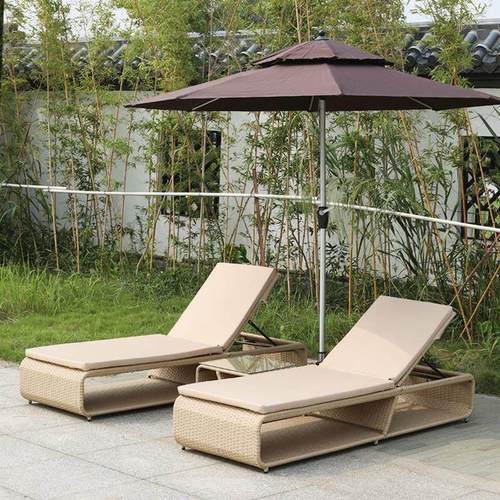 室外泳池躺椅海边藤编沙滩椅防晒庭院花园酒店露天户外休闲躺床