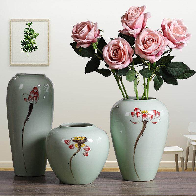 景德镇陶瓷插干花瓶简约新中式客厅书房摆件样板房软装饰品三件套,家居饰品,花瓶,淘宝优惠券,粉丝福利购,淘宝优惠卷