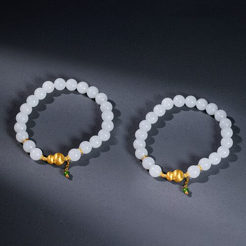 18K金拉丝工艺葫芦和田玉白玉diy手串8mm JJJY60524030