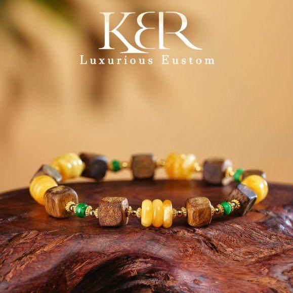 【新年珠宝节】新款天然A货翡翠沉香蜜蜡手串手链KBR0527006