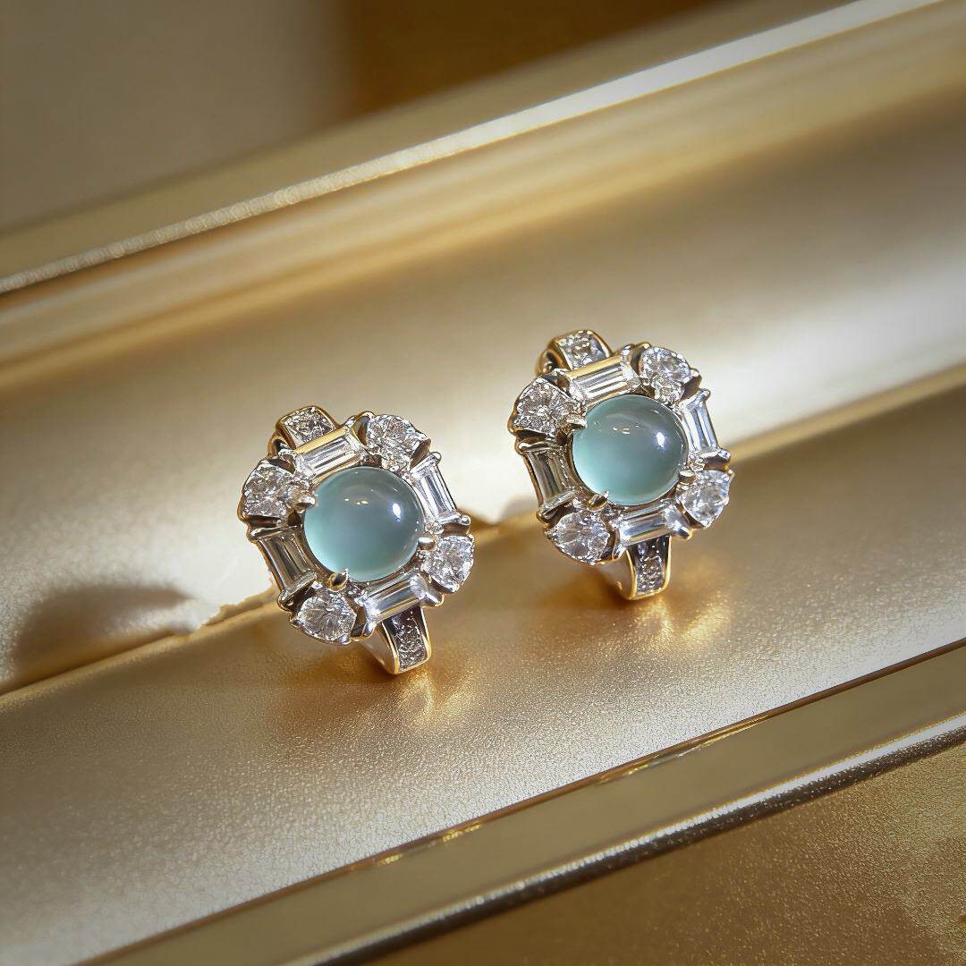 【Tia姐妹团专享】天然A货翡翠高种水小钢蛋蛋面耳环KBR60409001