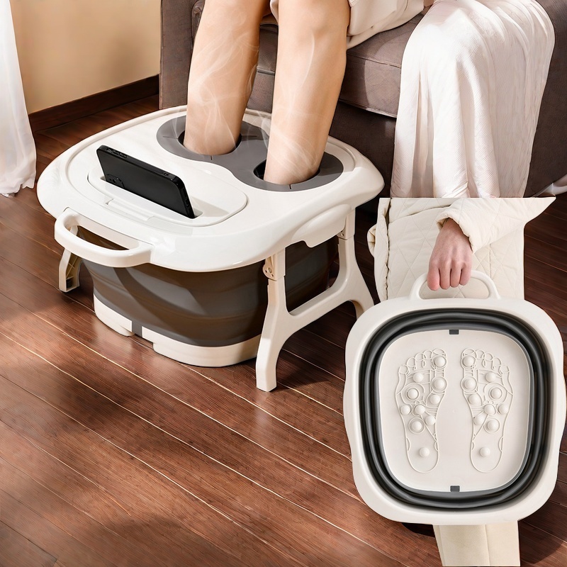 折叠泡脚盆保温带盖家用按摩脚底养生洗脚桶便携收纳感温足浴盆