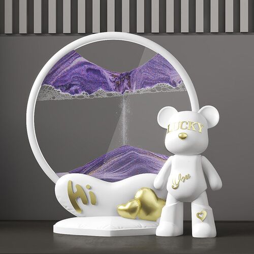 创意沙漏幸运熊流沙桌面流沙画摆件家居客厅酒柜玄关办公室装饰品