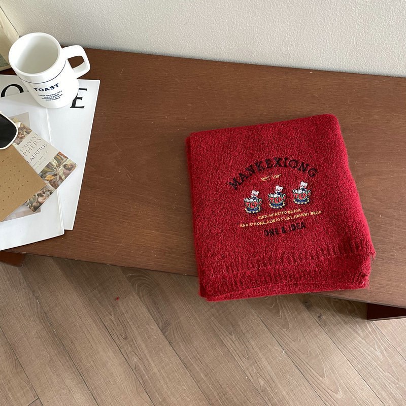 含羊毛刺绣针织毛线围巾女冬季2024新款高级感保暖加厚围脖纯棕色