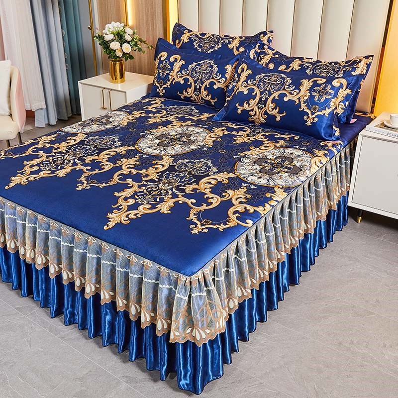 冰丝凉席三件套夏季床裙款床罩防尘可机洗水洗折叠空调席床垫软席