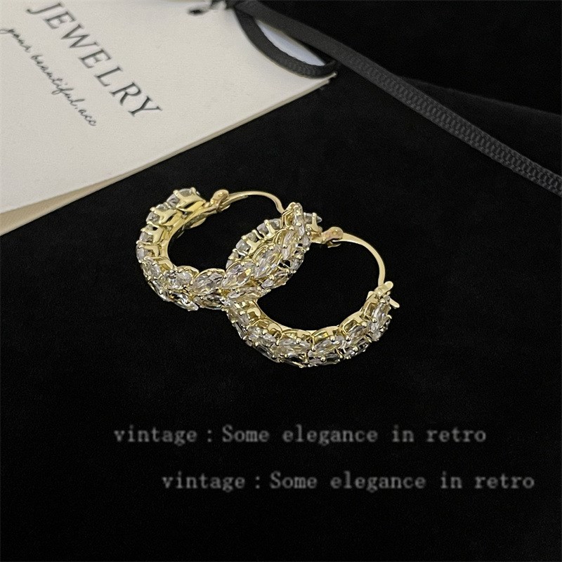 时尚轻奢风金色满钻耳扣耳环女高级感爆闪韩版气质百搭冷淡风耳饰