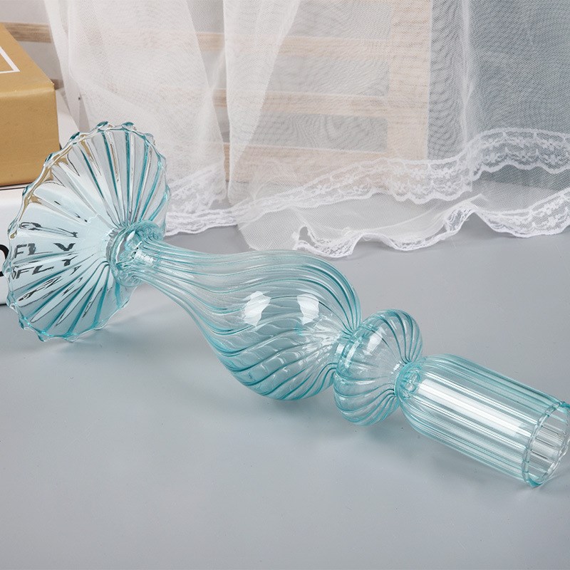 创意北欧玻璃烛台 餐厅卧室透明烛台摆件 彩色插花瓶工艺品摆件