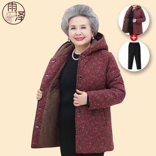 中老年人冬裝 連帽棉衣女60歲70媽媽加絨棉襖奶T奶外套老太太衣服