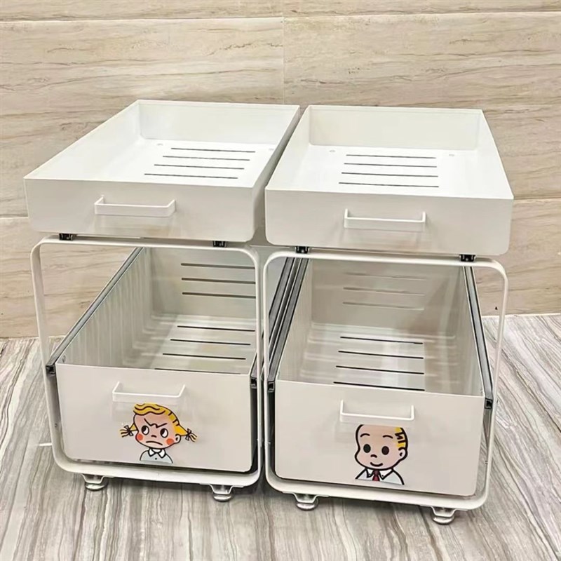 厨房下水槽置物架多功能伸缩推拉家用收纳架子多层碳钢落地储物架