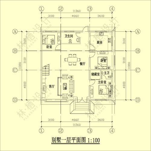 农村自建房设计图纸二层欧式带阳台水电1I32平方经济型效果施工图