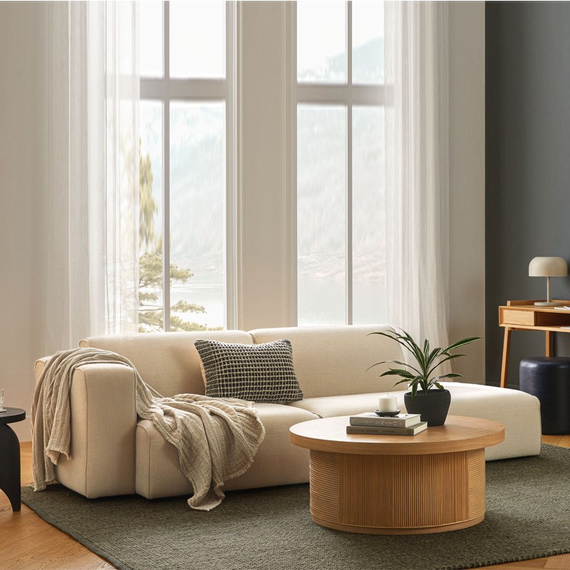 北欧轻奢小户型棉麻组合布艺沙发意式客厅网红商场模块转角贵妃榻