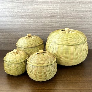 竹制品纯手工竹编茶叶罐收纳筐零食竹篓鸡蛋O储物篮竹篮带盖家用