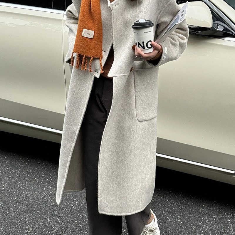 【不退换】羊绒双排扣大衣女韩版高级感复古外套3502休闲时尚百搭