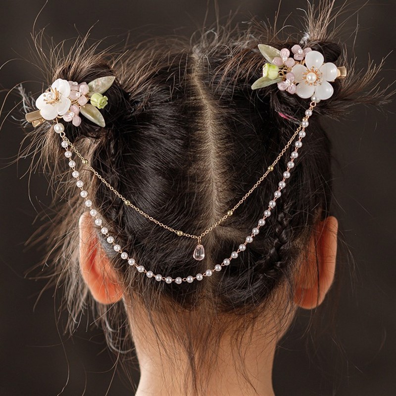 工厂直销儿童公主风紫芋额饰流苏后压旗袍汉服古风发饰发夹