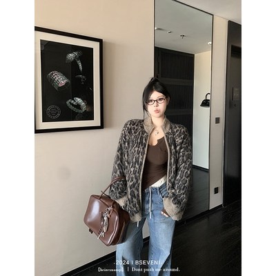 黑泽玄七毛衣2h024秋冬新款微胖显瘦慵懒高级感保暖豹纹外套上衣