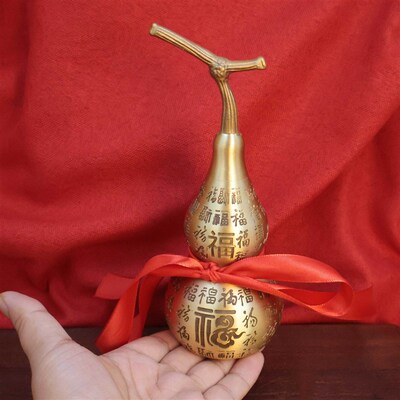 黄铜葫芦摆件百福禄开口龙头空心客厅卧室酒柜装饰敬贺长辈礼品