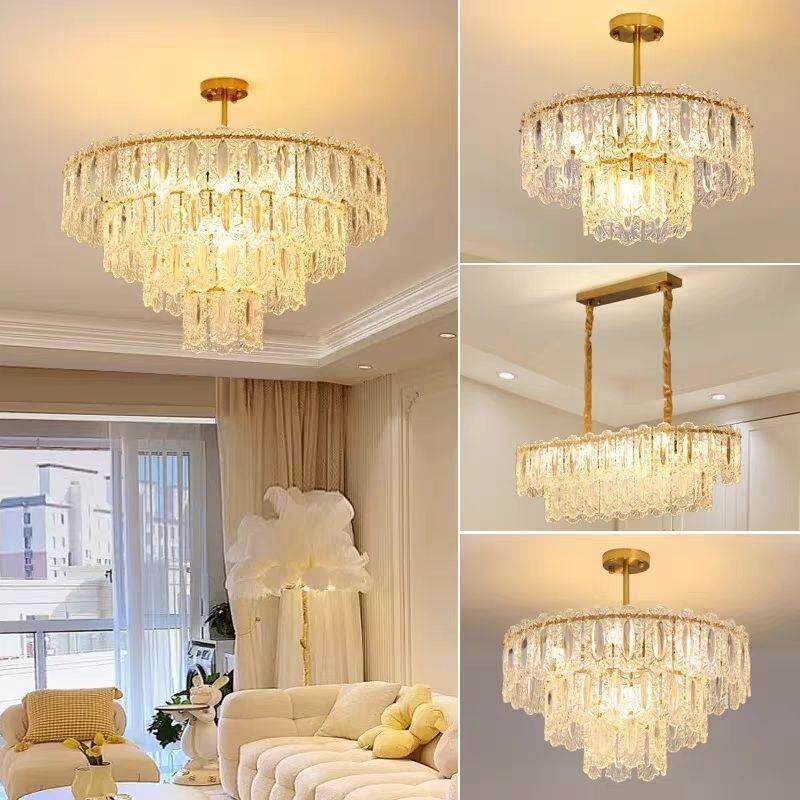 法式奶油风客厅玻璃吊灯后现代美式简约轻奢餐厅卧室水晶吸吊两用